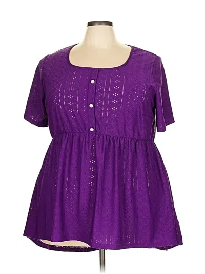 Pre-owned Shein Curve Short Sleeve Top Purple Crew Neck Tops