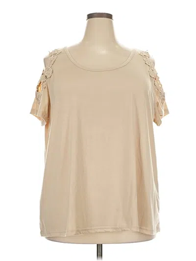 Pre-owned Shein Curve Short Sleeve Top Tan Cold Shoulder Neckline Tops