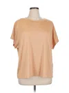 Shein Curve Short Sleeve Top Tan Crew Neck Tops In Brown