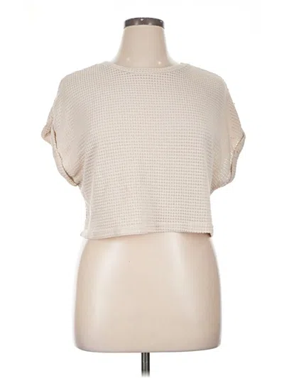 Pre-owned Shein Curve Short Sleeve Top Tan Mock Neckline Tops