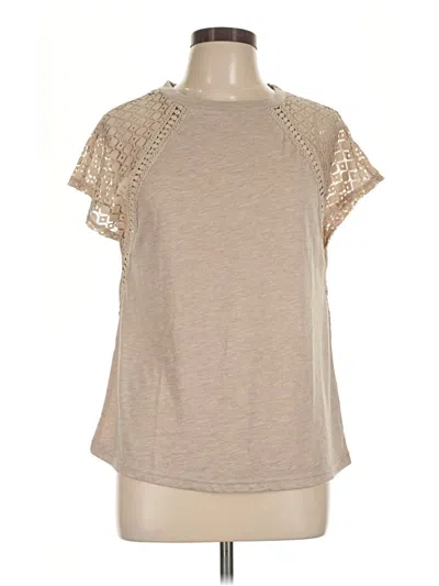 Pre-owned Shein Curve Short Sleeve Top Tan Mock Neckline Tops