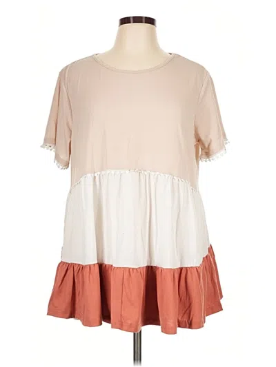 Pre-owned Shein Curve Short Sleeve Top Tan Ruffles Neckline Tops