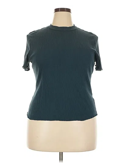 Pre-owned Shein Curve Short Sleeve Top Teal Mock Neckline Tops