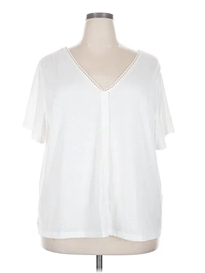 Pre-owned Shein Curve Short Sleeve Top White V Neck Tops