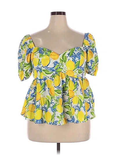 Pre-owned Shein Curve Short Sleeve Top Yellow Sweetheart Neckline Tops
