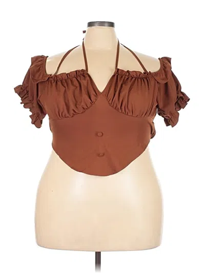 Pre-owned Shein Curve Tank Top Brown Ruffles Neckline Tops