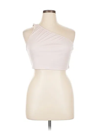Pre-owned Shein Curve Tank Top Ivory Solid Pattern One Shoulder Neckline Tops In White
