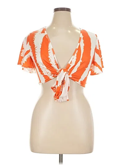 Pre-owned Shein Curve Tank Top Orange Plunge Neckline Tops