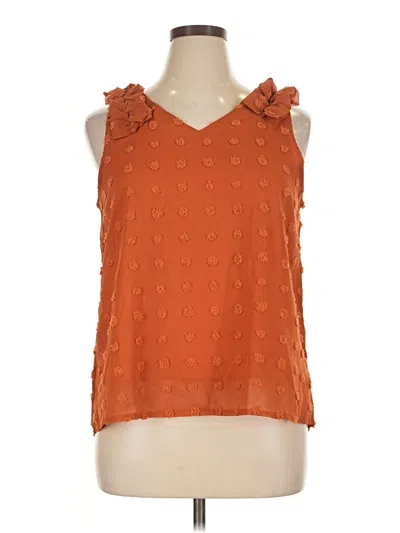 Pre-owned Shein Curve Tank Top Orange Ruffles Neckline Tops