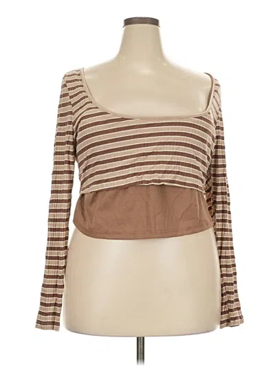 Pre-owned Shein Curve Tube Top Brown Stripes Pattern Square Neckline Tops