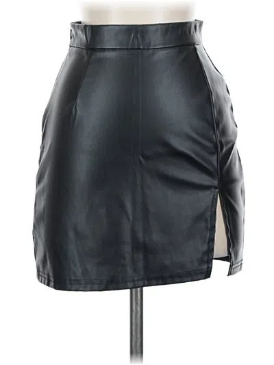 Pre-owned Shein Faux Leather Skirt In Black
