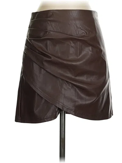 Pre-owned Shein Faux Leather Skirt In Brown