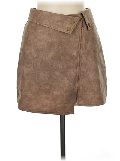 Pre-owned Shein Faux Leather Skirt In Brown