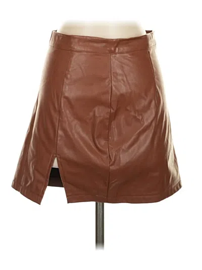 Pre-owned Shein Faux Leather Skirt In Brown