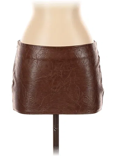 Pre-owned Shein Faux Leather Skirt In Brown