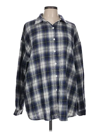 Pre-owned Shein Long Sleeve Button Down Shirt In Blue