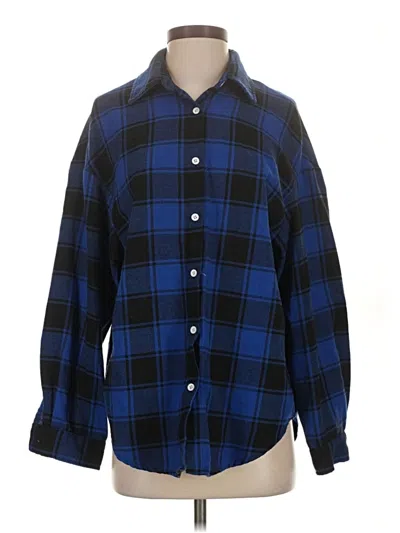Pre-owned Shein Long Sleeve Button Down Shirt In Blue