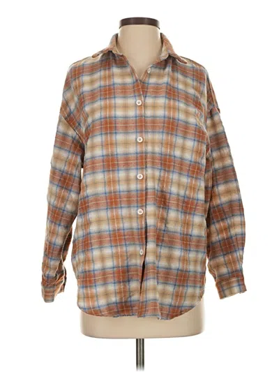 Pre-owned Shein Long Sleeve Button Down Shirt In Brown