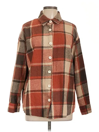 Pre-owned Shein Long Sleeve Button Down Shirt In Brown