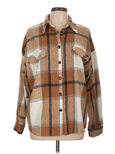 Pre-owned Shein Long Sleeve Button Down Shirt In Brown