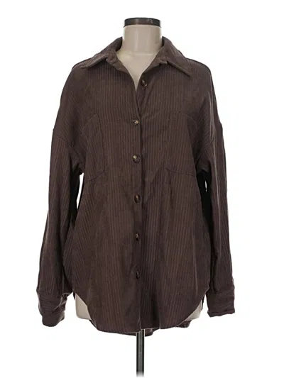 Pre-owned Shein Long Sleeve Button Down Shirt In Brown