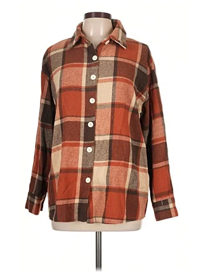 Pre-owned Shein Long Sleeve Button Down Shirt In Brown