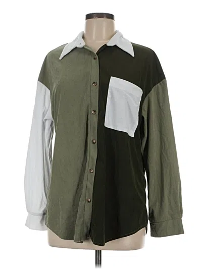 Pre-owned Shein Long Sleeve Button Down Shirt In Green