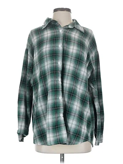 Pre-owned Shein Long Sleeve Button Down Shirt In Green