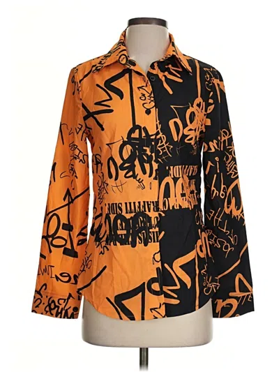 Pre-owned Shein Long Sleeve Button Down Shirt In Orange