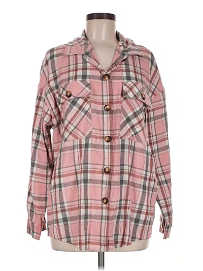 Pre-owned Shein Long Sleeve Button Down Shirt In Pink