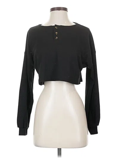 Pre-owned Shein Long Sleeve Henley Shirt In Black
