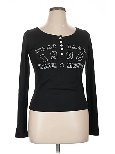 Pre-owned Shein Long Sleeve Henley Shirt In Black