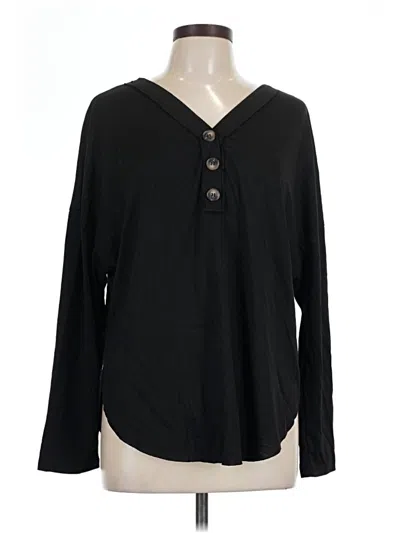 Pre-owned Shein Long Sleeve Henley Shirt In Black