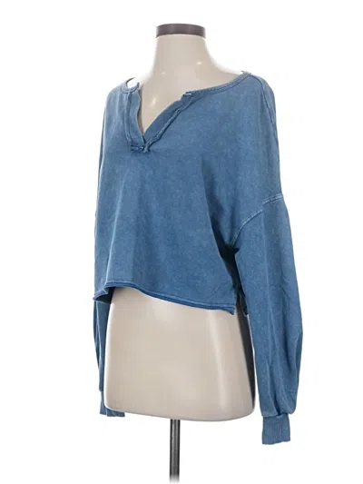 Pre-owned Shein Long Sleeve Henley Shirt In Blue