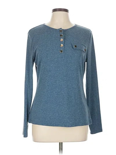 Pre-owned Shein Long Sleeve Henley Shirt In Blue