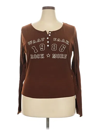 Pre-owned Shein Long Sleeve Henley Shirt In Brown