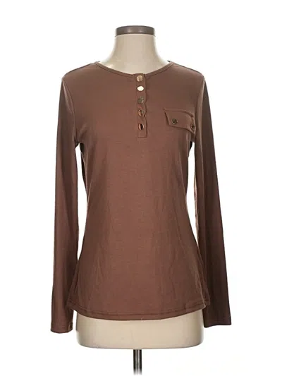 Pre-owned Shein Long Sleeve Henley Shirt In Brown