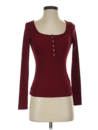 Pre-owned Shein Long Sleeve Henley Shirt In Burgundy