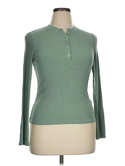 Pre-owned Shein Long Sleeve Henley Shirt In Green