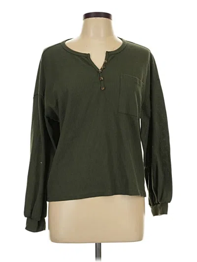 Pre-owned Shein Long Sleeve Henley Shirt In Green