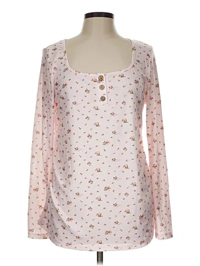 Pre-owned Shein Long Sleeve Henley Shirt In Pink