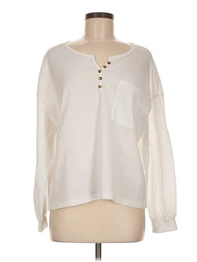 Pre-owned Shein Long Sleeve Henley Shirt In White