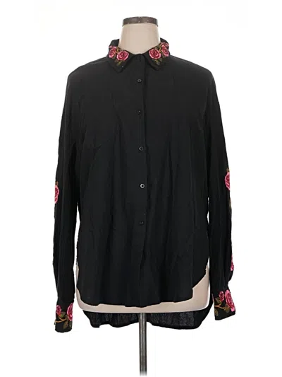 Pre-owned Shein Long Sleeve Polo Shirt In Black