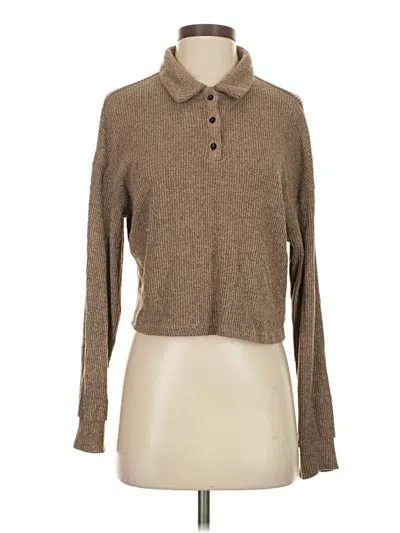 Pre-owned Shein Long Sleeve Polo Shirt In Brown