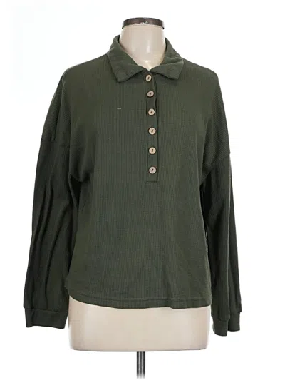 Pre-owned Shein Long Sleeve Polo Shirt In Green