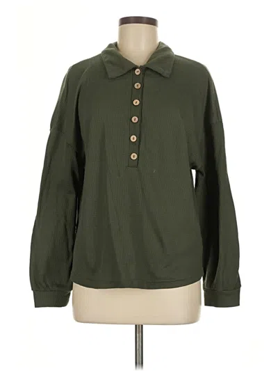 Pre-owned Shein Long Sleeve Polo Shirt In Green