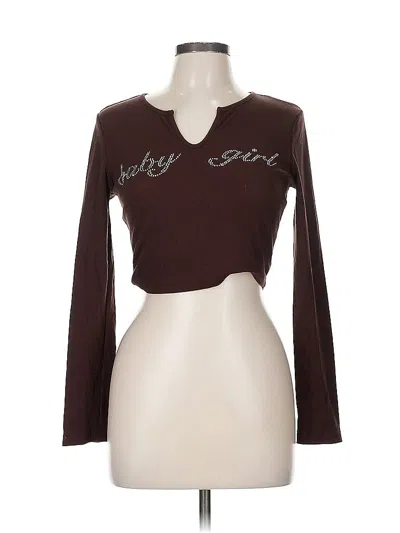 Pre-owned Shein Long Sleeve T-shirt In Burgundy