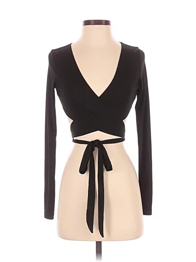 Pre-owned Shein Long Sleeve Top Black Plunge Neckline Tops