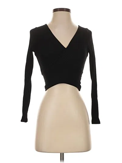 Pre-owned Shein Long Sleeve Top Black Plunge Neckline Tops