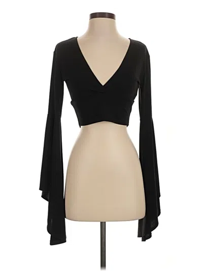 Pre-owned Shein Long Sleeve Top Black Plunge Neckline Tops